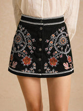 Poéselle Women Corduroy Boho Embroidered Skirt, Vintage Cottagecore Frenchies, Fall Winter Skirt, Warm Fluffly Texture, Extra Workmanship Boho